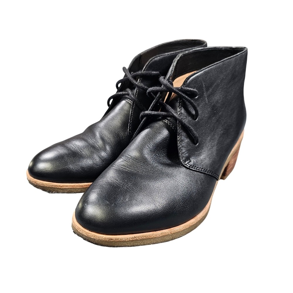 Clarks Originals Phenia Desert Boots Women 8 Black Leather Heeled Chukkas